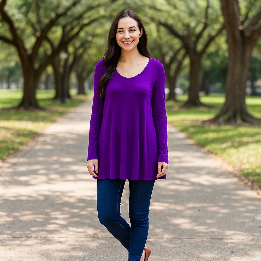 Lock & Love Premium Women XL Purple V-Neck Flowy Liquid Knit Long Sleeve Top NWT